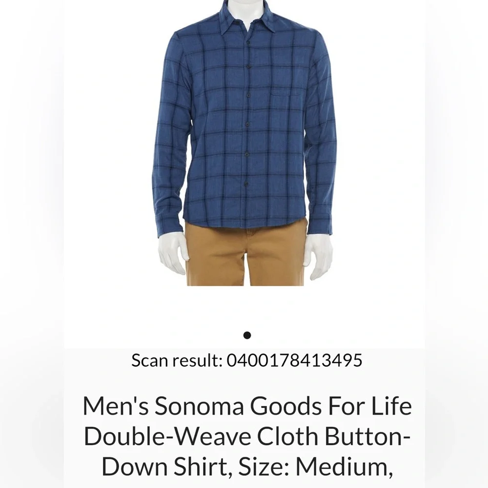 NWT M Mens Sonoma‎ Button Down Shirt Blue Plaid